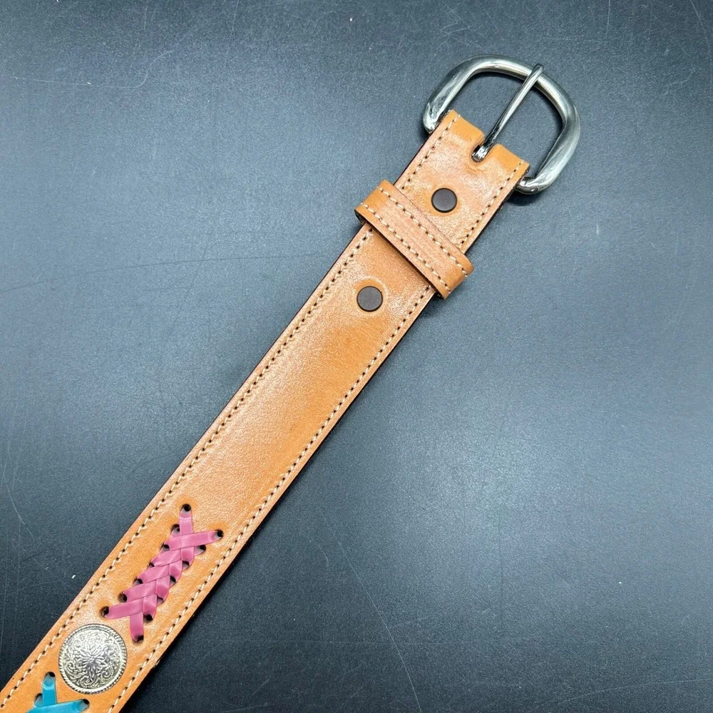 Tex Tan Cowhide Leather Native Southwestern Colorful Woven‎ Belt Size 24 USA
